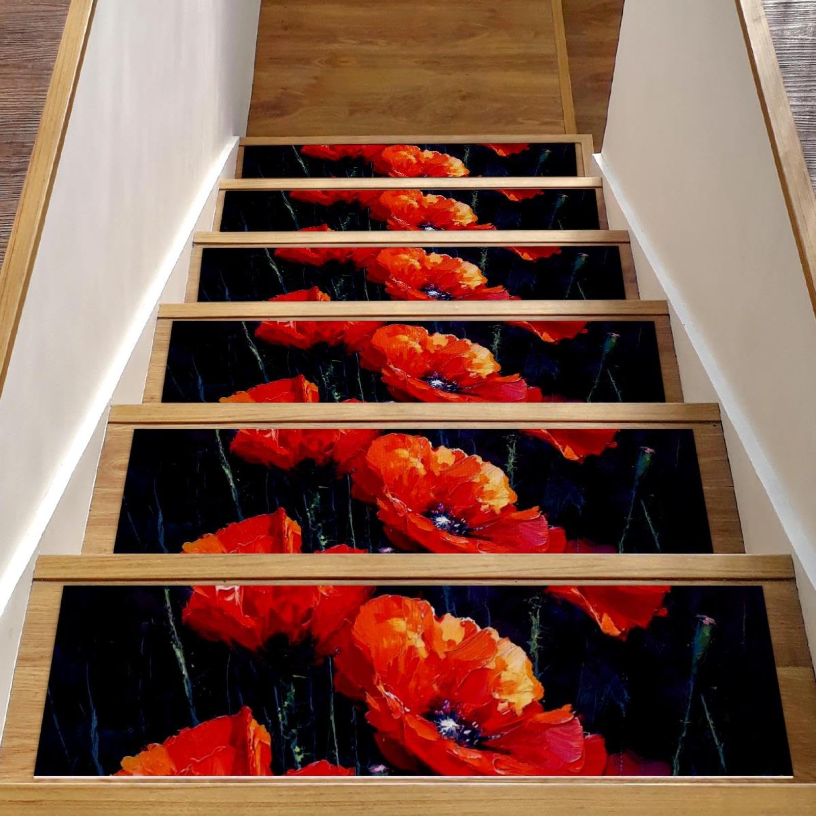 Tapis d'escalier antidérapants coquelicots pour maison chaleureuse