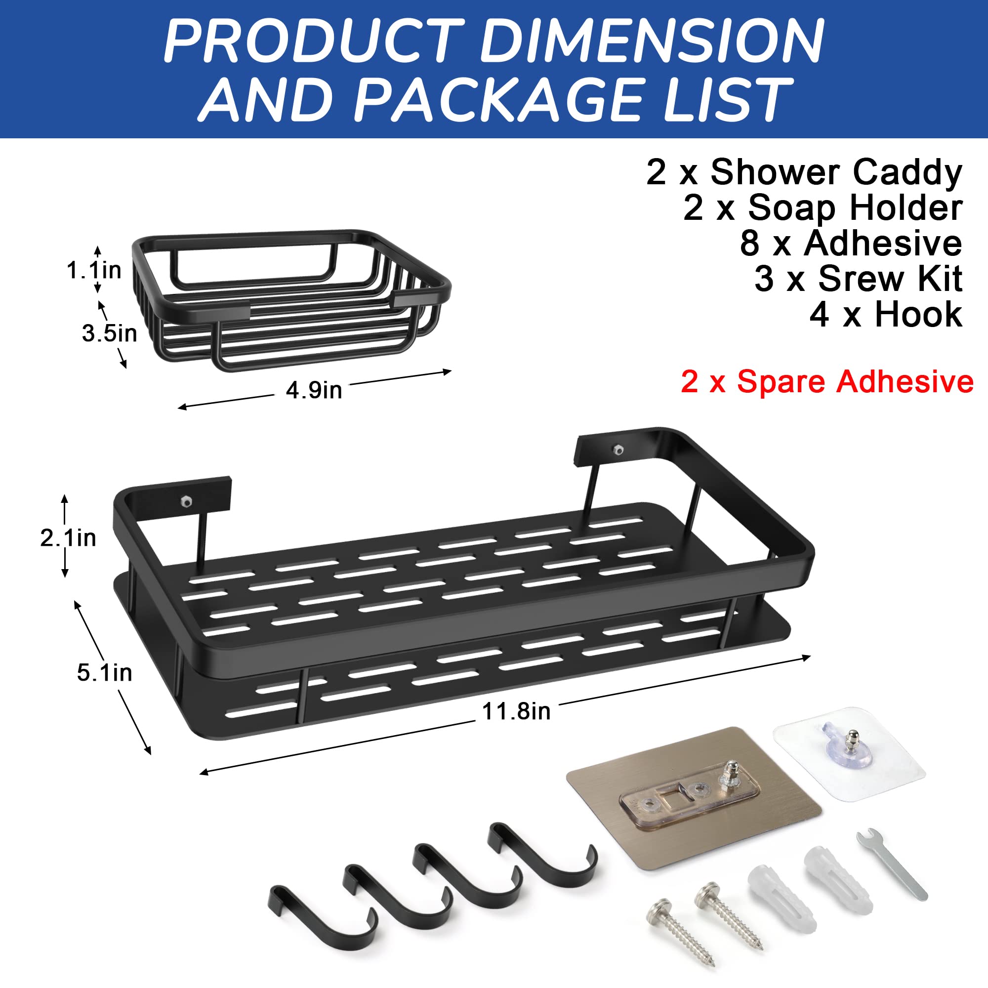 tgosomt Shower Caddy 4-Pack, Self Adhesive Shower Shelf Wall Mounted ...