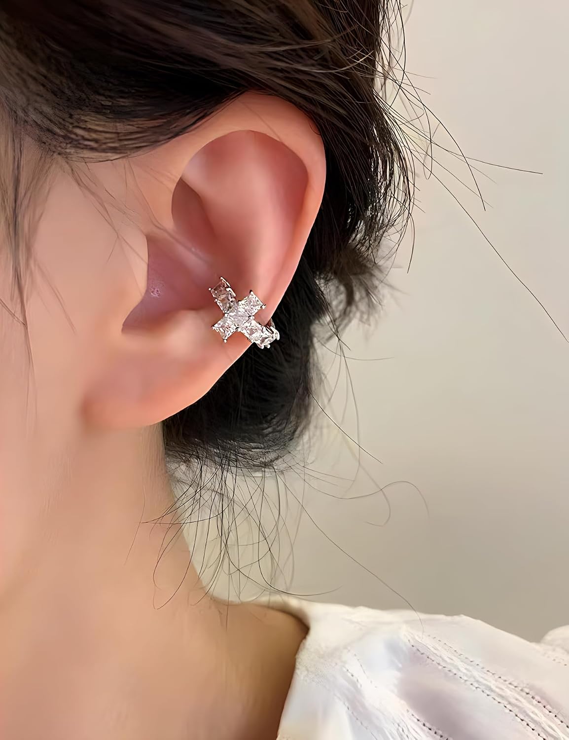 Cubic Zirconia Ear Cuffs for Women Men Plated in Gold/WhiteGold Non-Piercing Clip On Wrap Earrings Set of 2