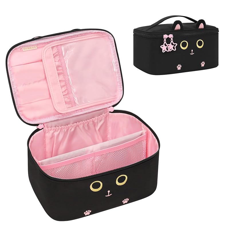 Necessaire de maquiagem OCHEAL com divisórias, compartimento para pincéis e zíper duplo