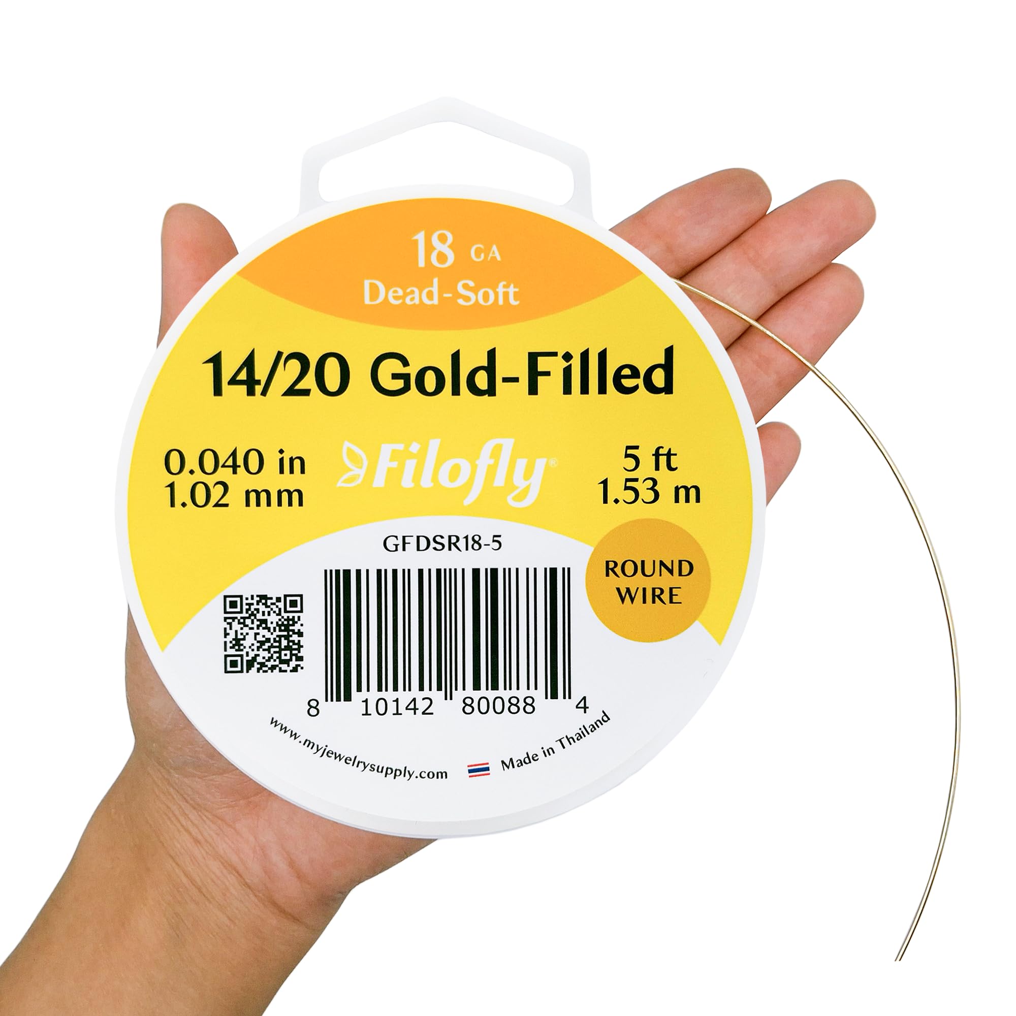 Filofly, 18 Gauge, 14/20 Yellow Gold-Filled Wire, Dead Soft, Round, (5 FT)