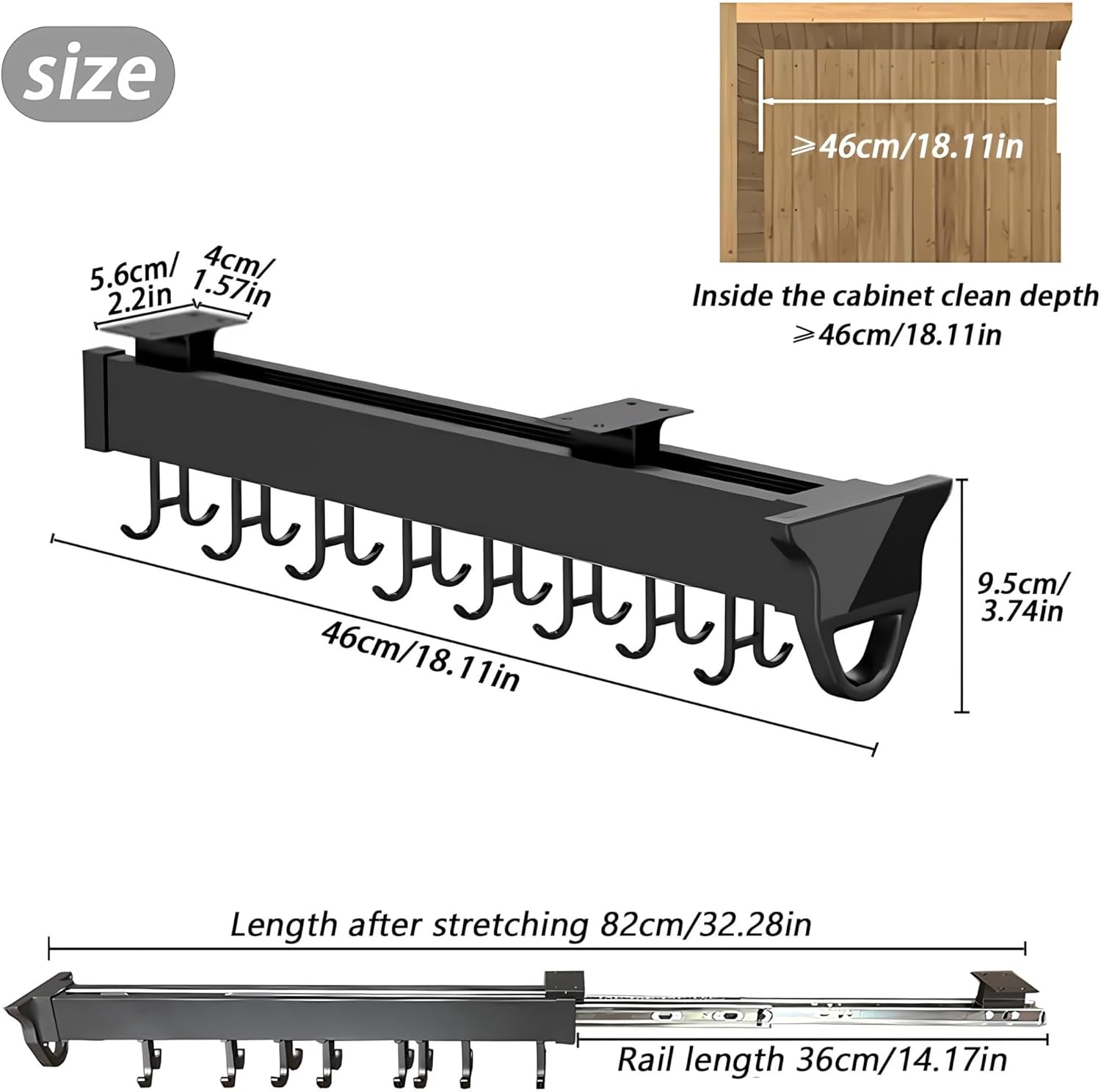 Pull Out Broom Holder, Multifunctional Slide Broom and Mop Organizer/Storage, Hanging Garage Storage Rack for Kitchen/Closet/Home/Cupboard/Wardrobe(18.11in-16 Hook)