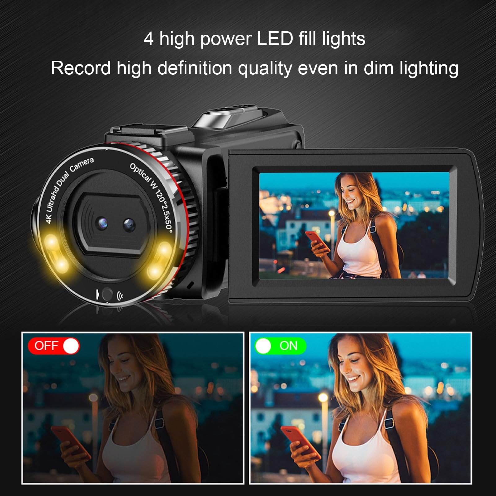 Goshyda Videocámara con Cámara de Vídeo 6K, Videocámara Digital de Doble Lente de 64MP con Pantalla de Rotación de 3" y Micrófono Inalámbrico, Cámara de Vlogging para Viajes y