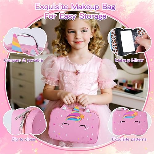 Miniatura 6 de Juegos de maquillaje para niños para niñas, kits de maquillaje lavables reales, juguetes para niños pequeños, juguete de cumpleaños de princesa para
