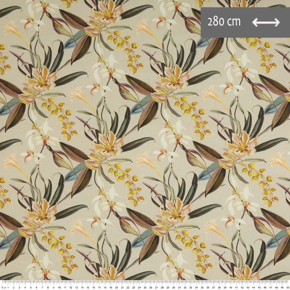 Kt KILOtela - Digital Printed Canvas Duck Fabric, Organic Cotton, Upholstery, Accent Pillows, Handbags, Window Treatments, Draperies, 3 Yards, 108" Length x 110" Width, Flowers, Hawaiian, Green