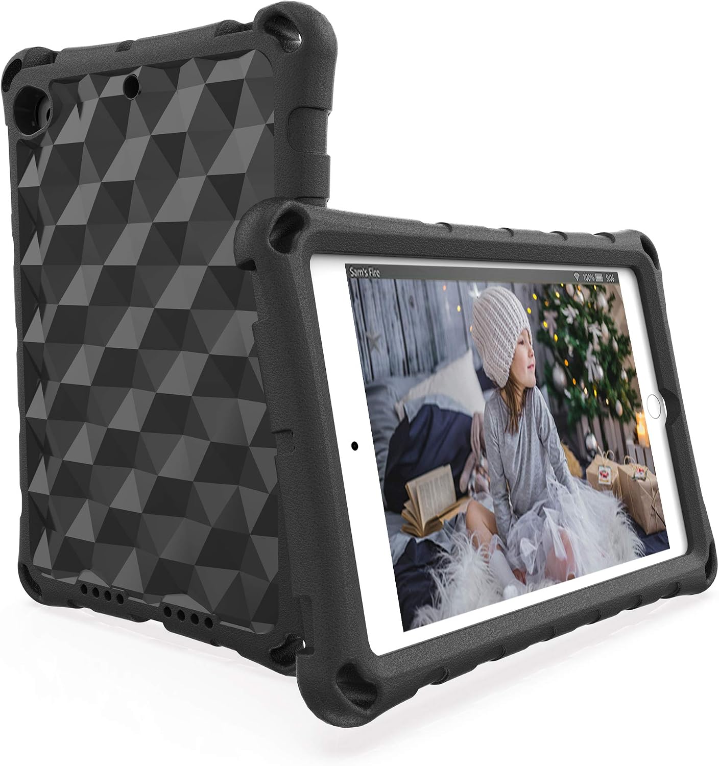 iPad 9.7 Tablet Case, ipad 6th Generation Cases, - Riaour [Stereo 3D Design] Light Weight Anti Slip Shock Proof EVA Protective Covers for iPad 6th/5th Gen/Air 1 2(New Black)