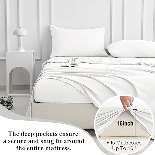 Miniatura 4 de Juego de sábanas tamaño matrimonial sábanas suaves para cama de tamaño matrimonial, sábanas de lujo con bolsillo extra profundo, sábanas y fundas de