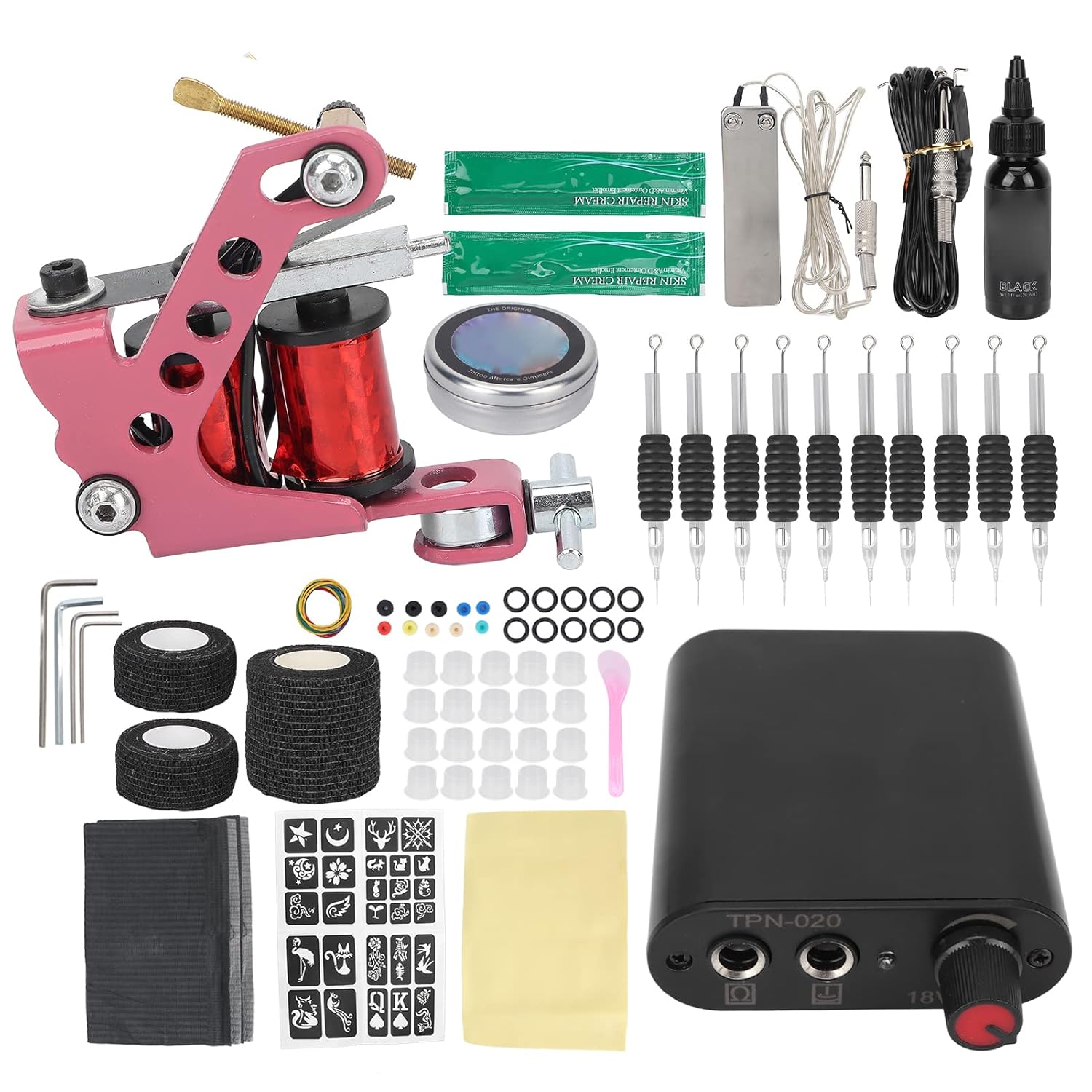 Complete Tattoo Kit, Voltage Complete Tattoo Machine Kit 10 Wraps Tattoo Coil