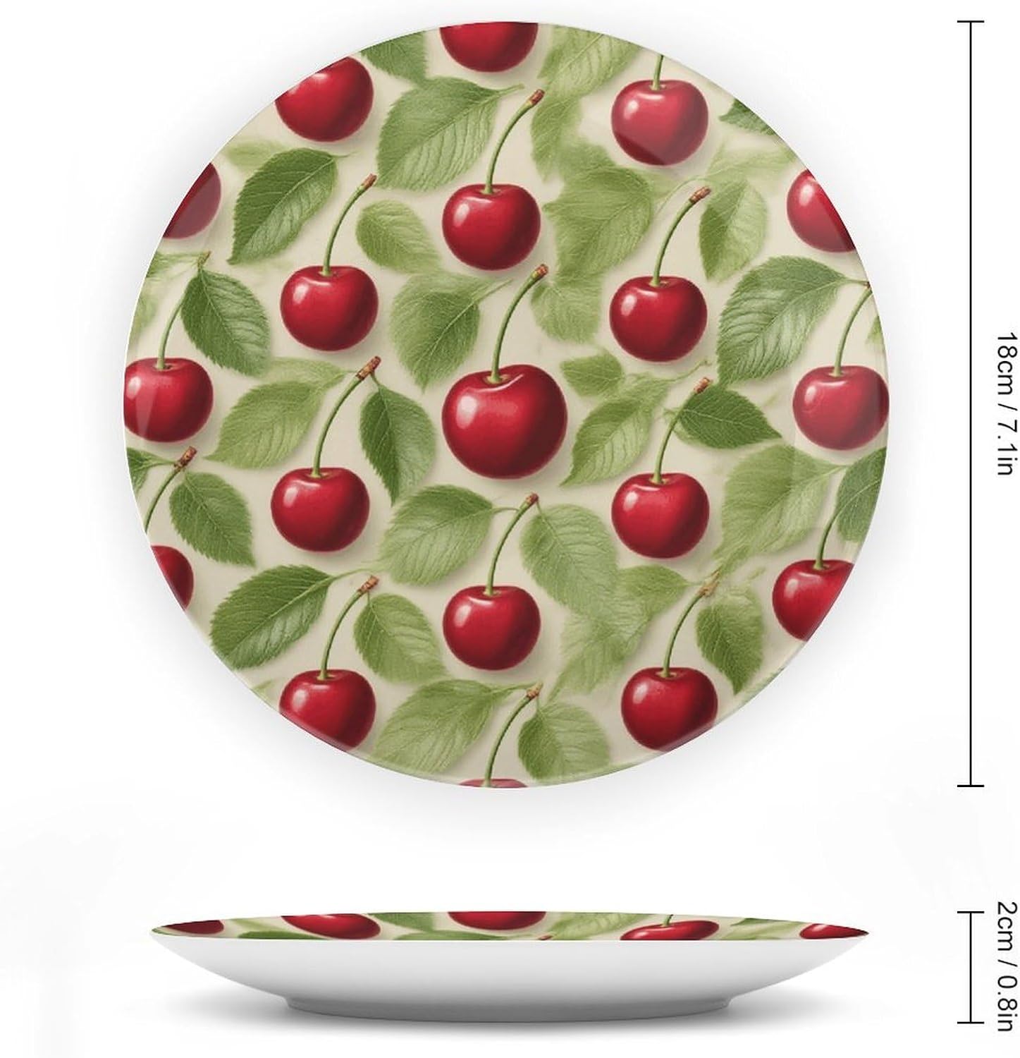 Red Cherry Pattern Ceramic Plate 10inch Decorative Bone China Wall Hanging Ornament Plates Bohemian Style Dinner Plate with Display Stand Cabinet Display Plates for Home Art Decor