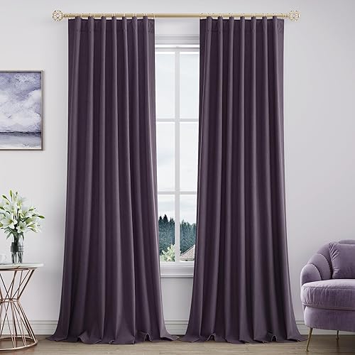 Miniatura 77 de Joywell Cortinas de lino 100% opacas de 45 pulgadas de largo, bolsillo para barra/pestaña trasera, cinturón de gancho/anillos de clip, cortinas de