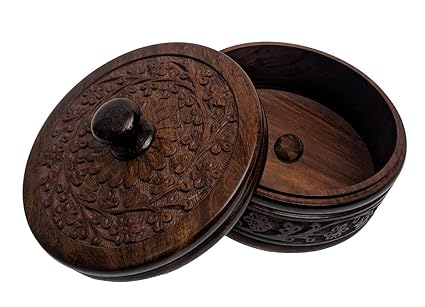 ACE WOOD CRAFTS Handcrafted Wooden Kitchen Box Pot for Chapatis (4 x 7.5 x 2-Inches; Brown)