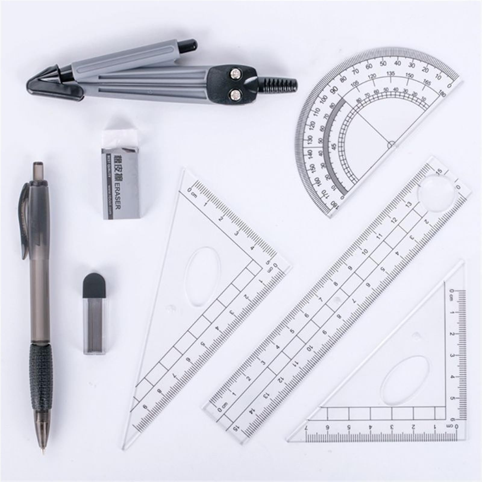 Compasso per geometria, kit di 8 pezzi per matematica e geometria per studenti e disegno tecnico - Compasso per disegno, kit di strumenti di apprendimento matematico di base, strumenti da disegno, se