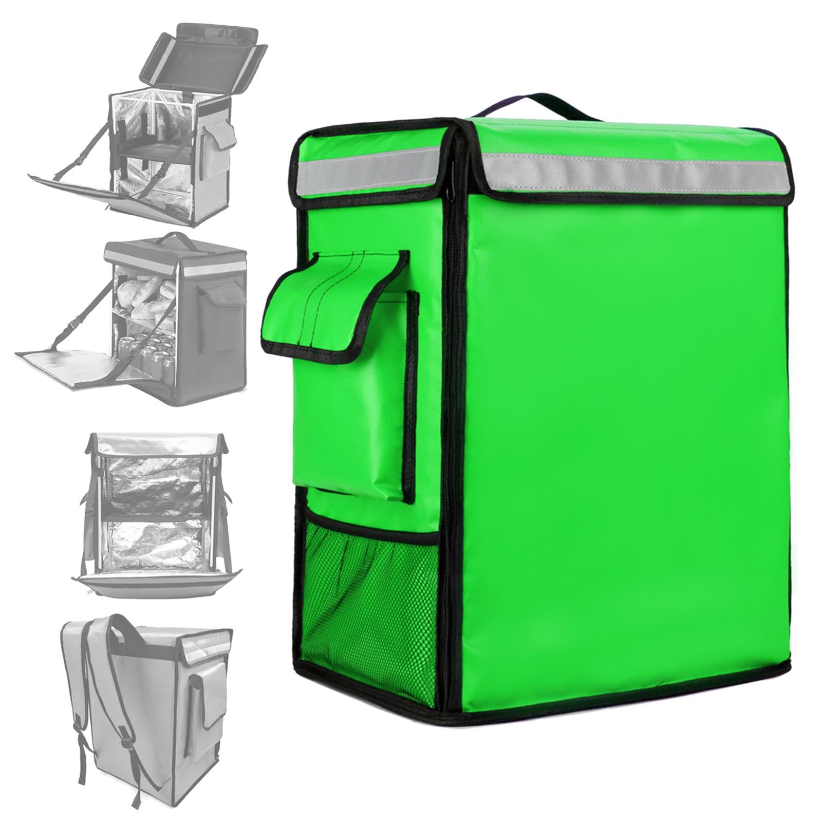 Sharplace Mochila Isotérmica para Reparto de Comida, Bolsa Térmica para Alimentos Fríos Y Calientes, Bolsillos de Malla, Bolsas para Reparto de Pizza, Calentado, Verde, Individual