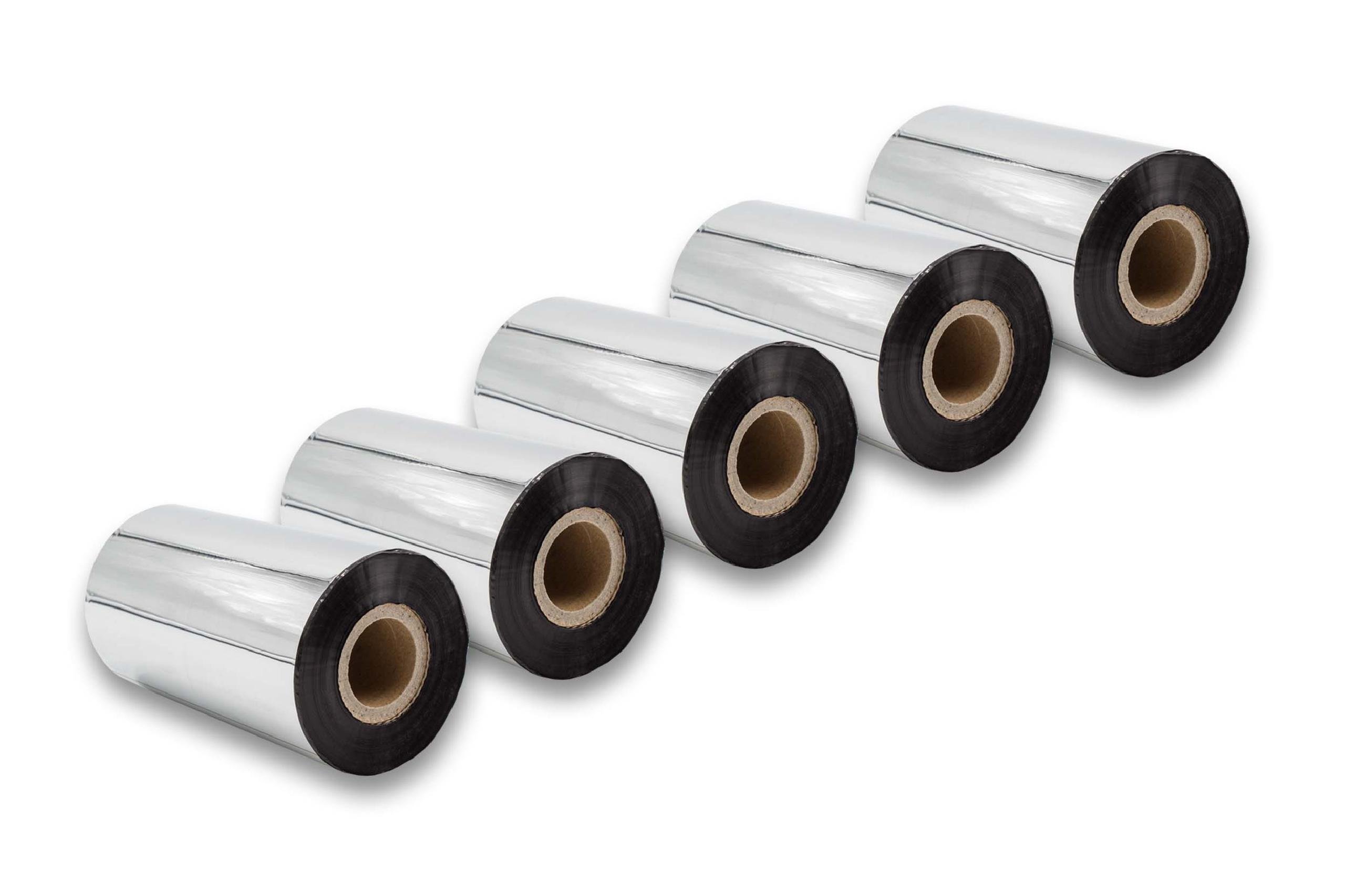 vhbw 5x nastro trasferimento termico compatibile con Godex EZ-1100 Plus, EZ-2200 Plus etichettatrice, indelebile, 110mmx300m, cera di qualità plus