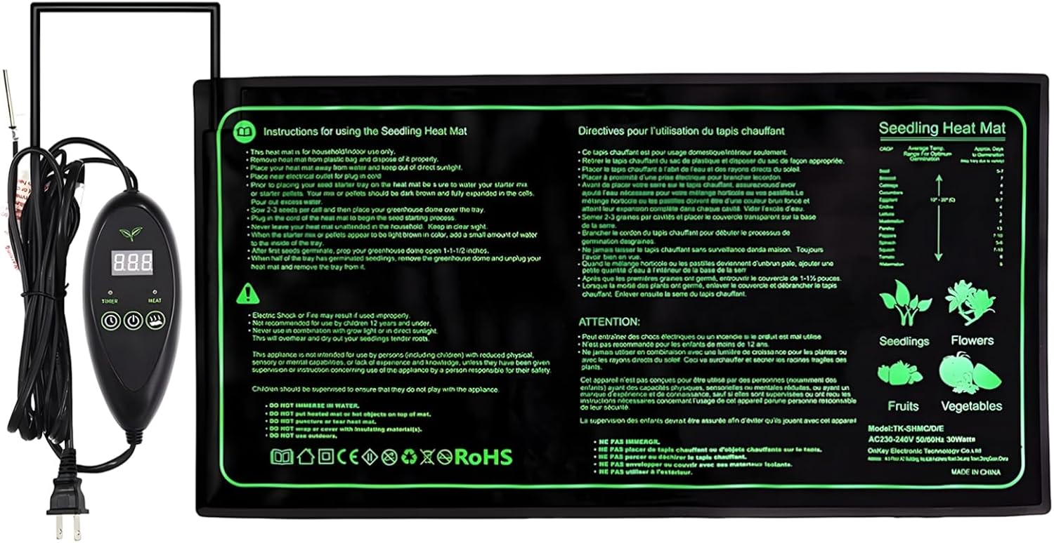 Waterproof Seed Heat Mat for Germination 20 X 10 in with Adjustable Digital Temp Control, for Fruits, Vegetables, Flowers, Safe