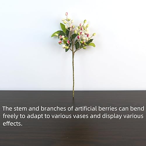 Miniatura 10 de 5 piezas de flores artificiales, tallos de bayas falsas, ramas en aerosol para jarrón, hogar, oficina, decoración de fiesta (verde)