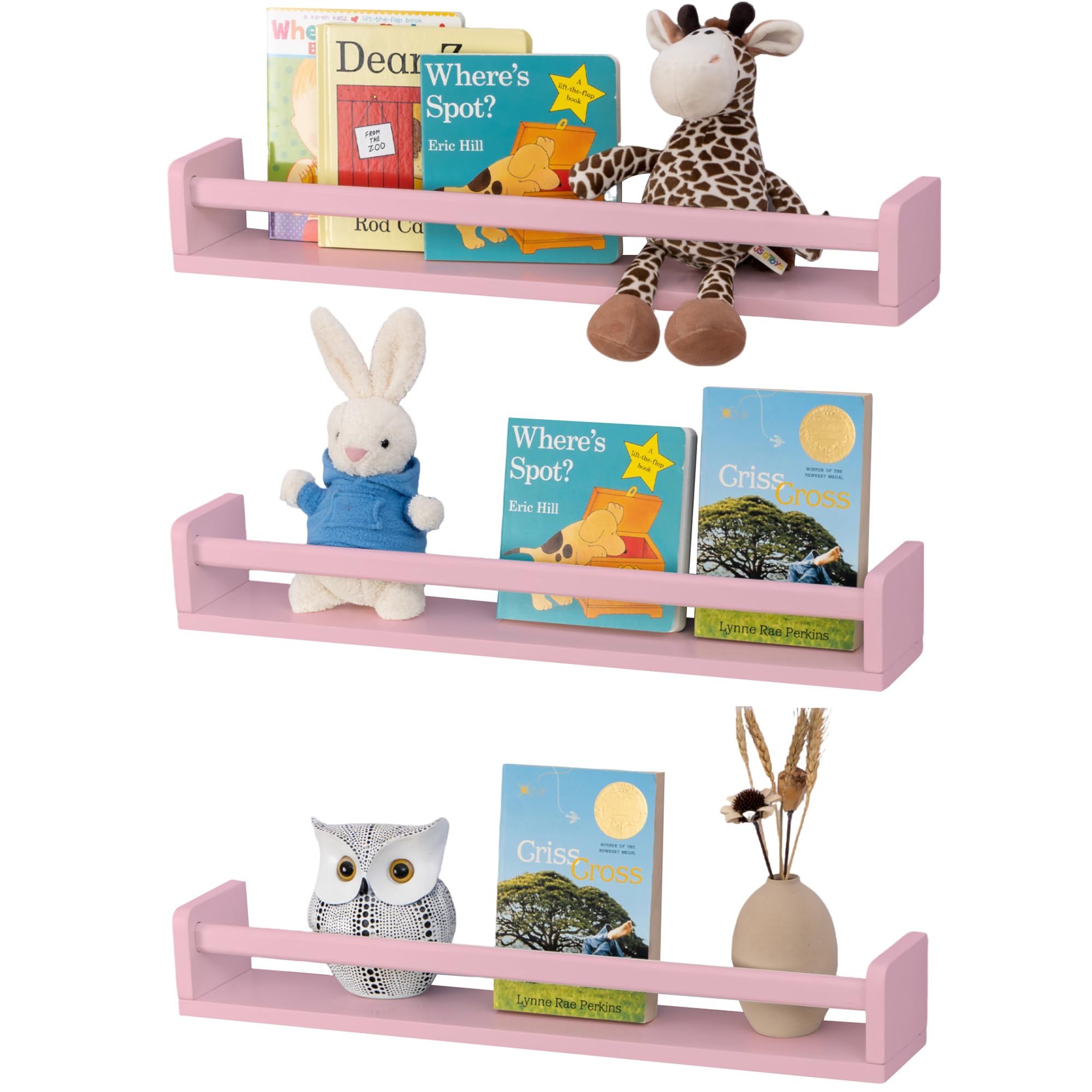Gieanoo Wandregal Kinderzimmer, 60cm Bücherregal Kinder Wand Set aus 2 | Massiv Kiefer Wandregal,Bilderleist Holz Schweberegale für Zeitschrift Kinderzimmer Wohnzimmer Schlafzimmer Küche