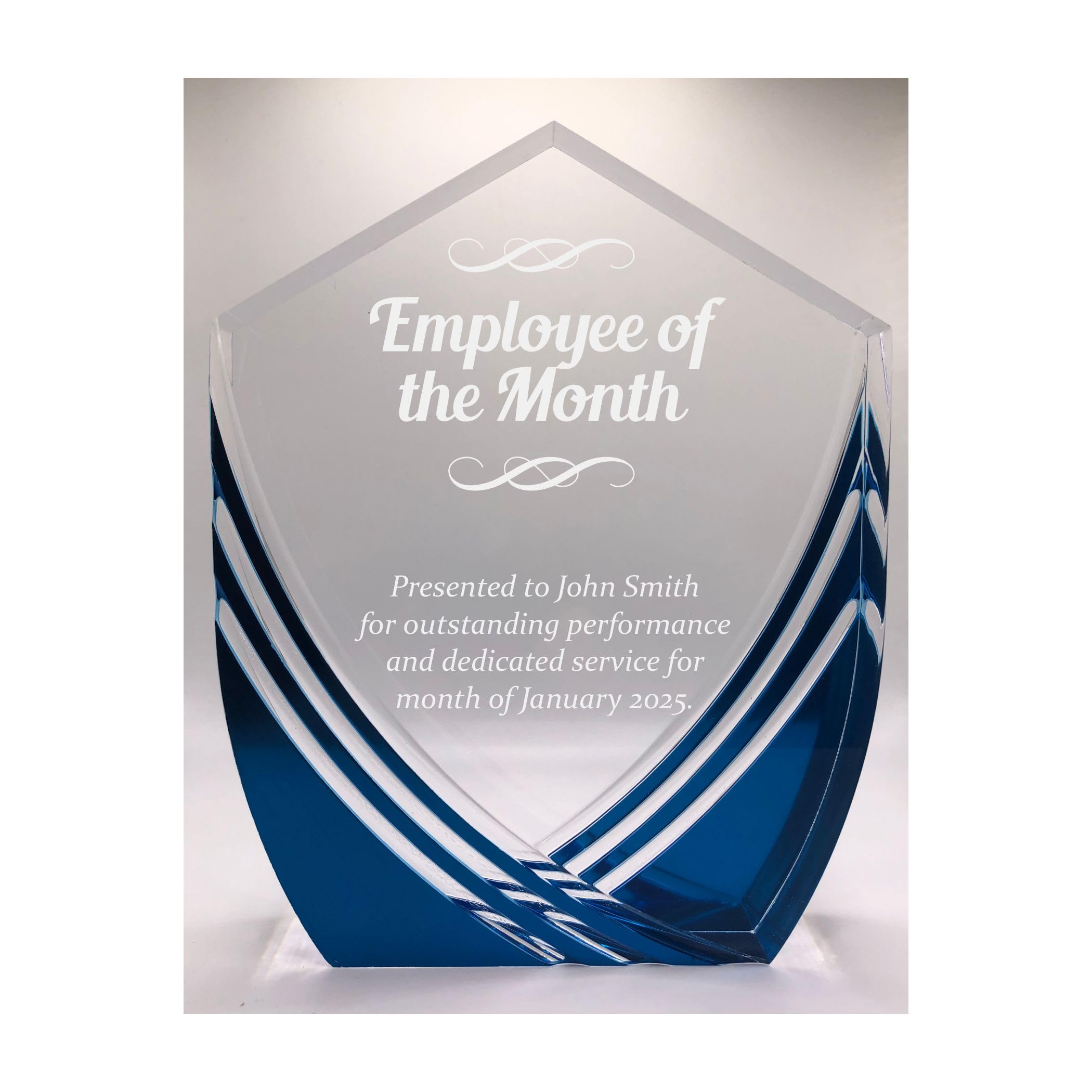 Personalized Employee of The Month Award, Customizable Solid Acrylic Trophy Shield Shaped, Business Awards Custom Text