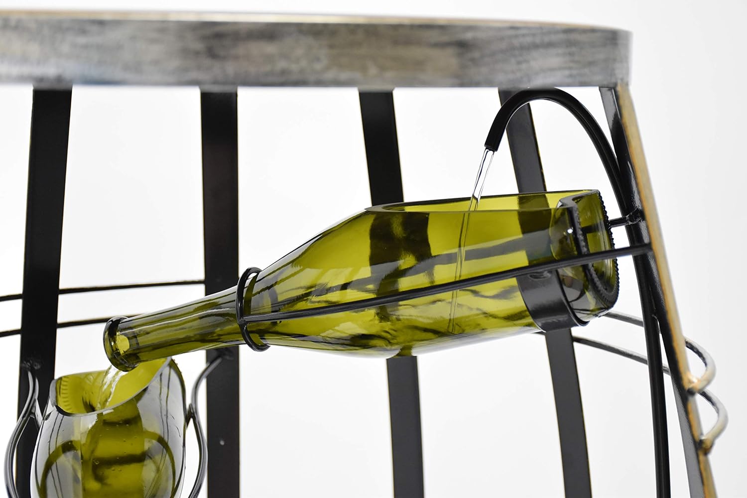 Vintage Metal Barrel Cascading Waterfall Fountain with Tiered Wine Bottles, Outdoor Water Feature, Garden Yard Patio Decor, Large Decorative Fountain