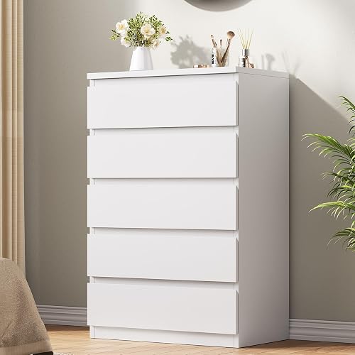 White 5 Drawer Dresser for Bedroom, 15" D x 23.7"