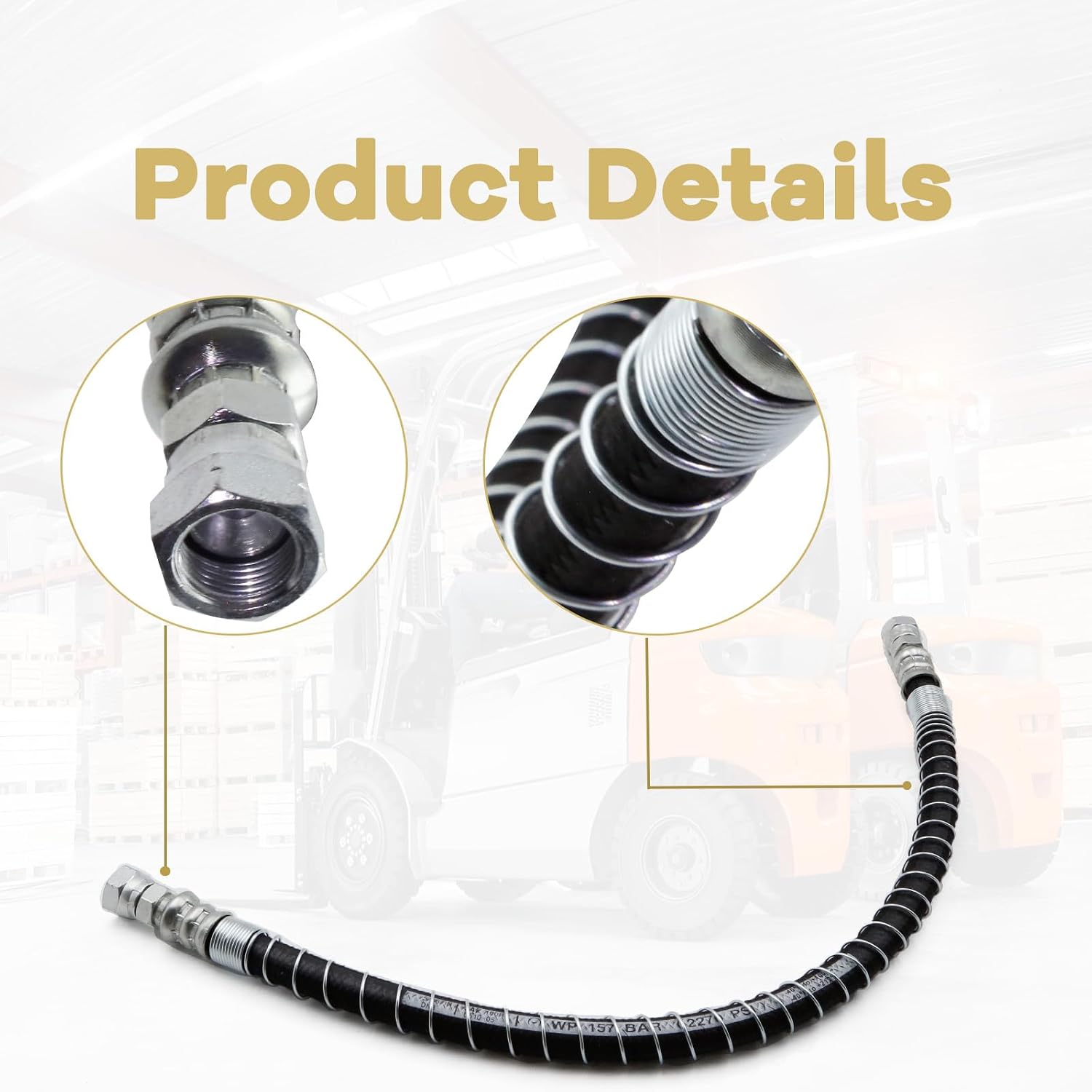 24" LPG Liquid Propane Hose Crimped Assembly with 3/8" Fitting | With Spiral Guard Universal High Pressure Tank Connection Hose for Forklift Trucks