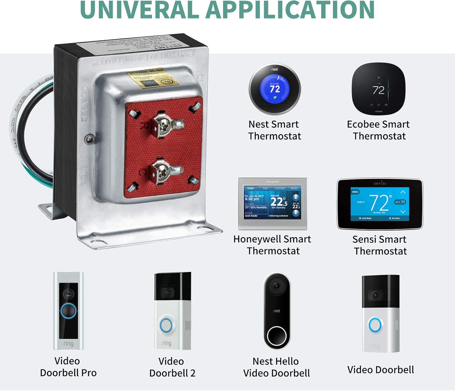 Doorbell Transformer, Briidea 24V 40VA Thermostat and Door Transformer, Compatible with Nest, Ecobee, Sensi and Honeywell Smart Thermostat, Nest, Ring Video Doorbell - - 