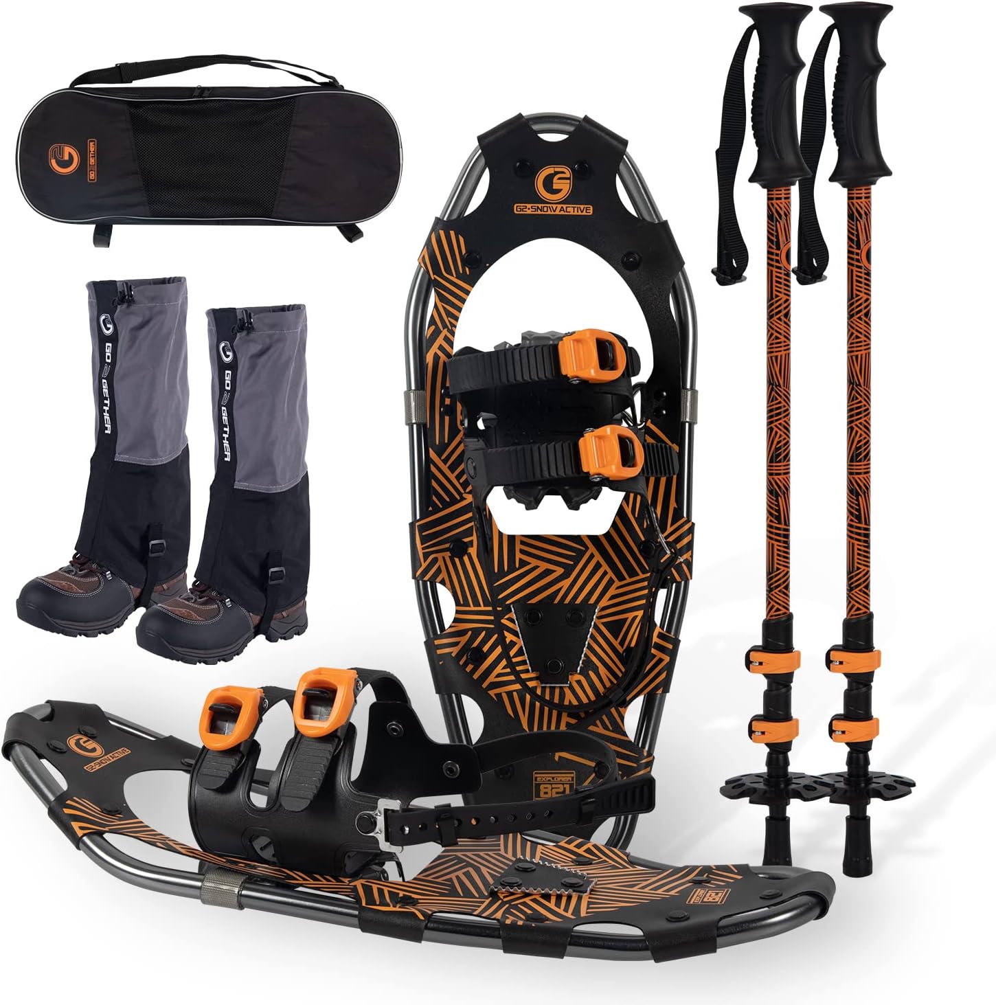 G2 21/25/30 Inches Light Weight Snowshoes for Women Men Youth, Set with Trekking Poles, Tote Bag, Gaiters,Special Fast Ratchet Binding, Orang/Blue/Red Available G2 21/25/30 Inches Light Weight Snowshoes for Women Men Youth, Set with Trekking Poles, Tote Bag, Gaiters,Special Fast Ratchet Binding, Orang/Blue/Red Available