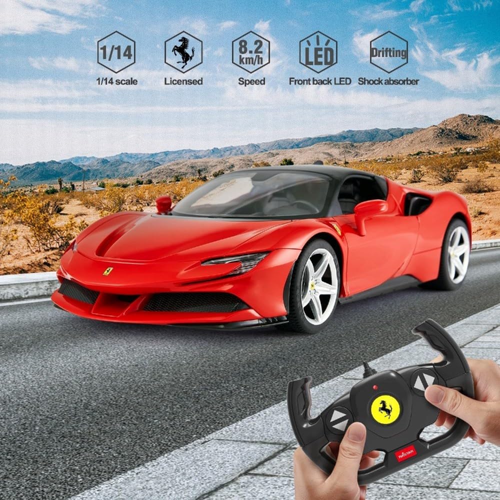 Interaktywny Pojazd Autko Ferrari SF90 Czerwony Model 1:14 Rastar Samochód Zdalnie Sterowany Pilot dla Dzieci Chłopców