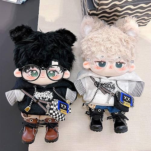 Miniatura 5 de niannyyhouse Ropa de muñeca de felpa de 5.9 in con capucha, jeans, camiseta, gafas, mochila, juguete de peluche suave, accesorios de vestir (blanco,