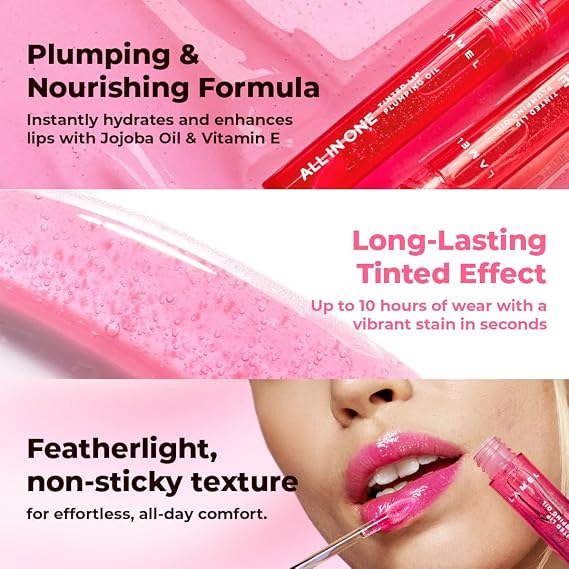 Lamel All-in-One Lip Gloss Duo | Lip Tinted Plumping Oil Watermelon 403 & Berry Ice 404 2 x 3ml, Soft Balm for Day & Night, Long-Lasting & Scented Lip Mask & Gloss