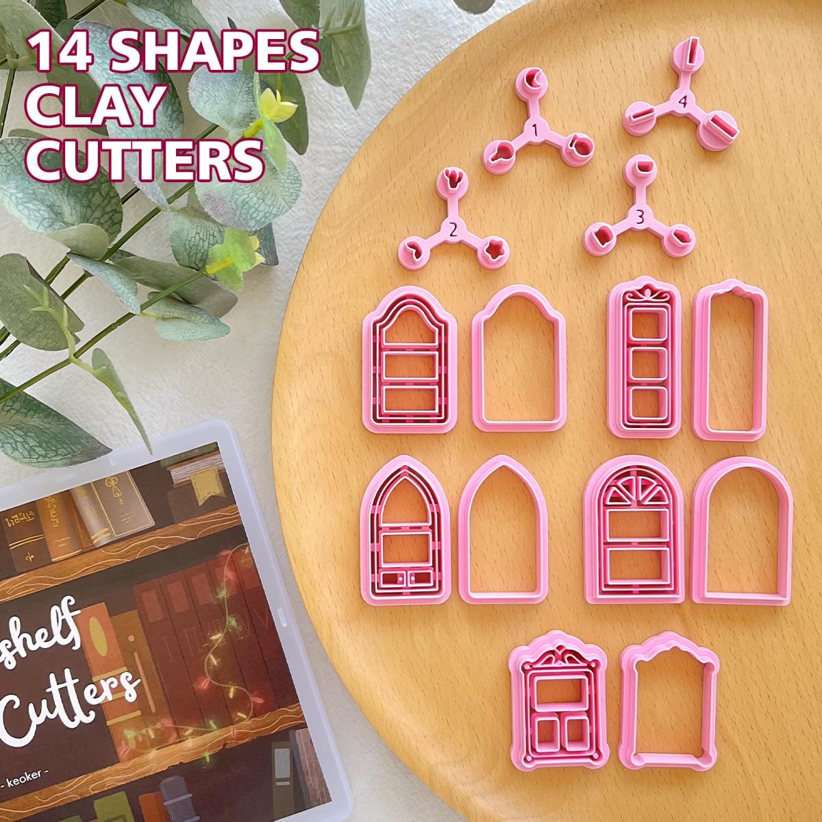 Keoker Back to School Polymer Clay Cutters, 14 Shapes Polymer Clay Bookshelf Cutters