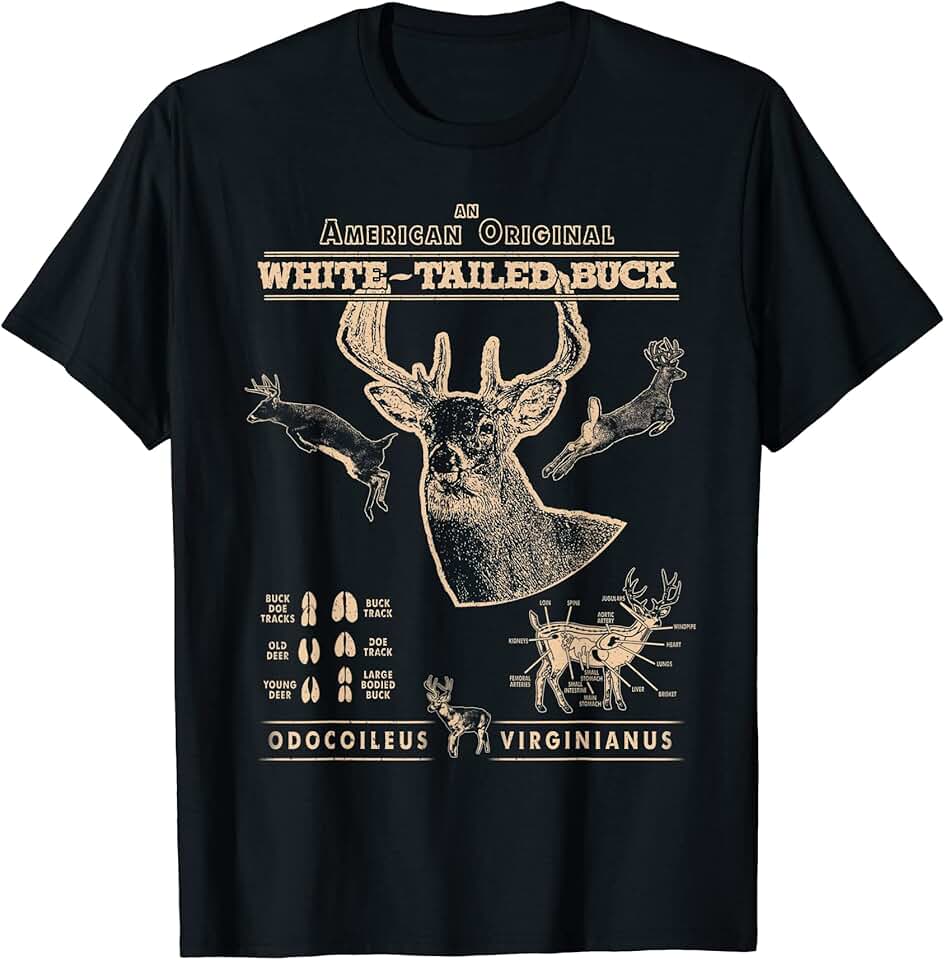 Hunting - Big Ray Designs White-Tailed Deer Buck Anatomy, Deer Hunter Hunting Design T-Shirt