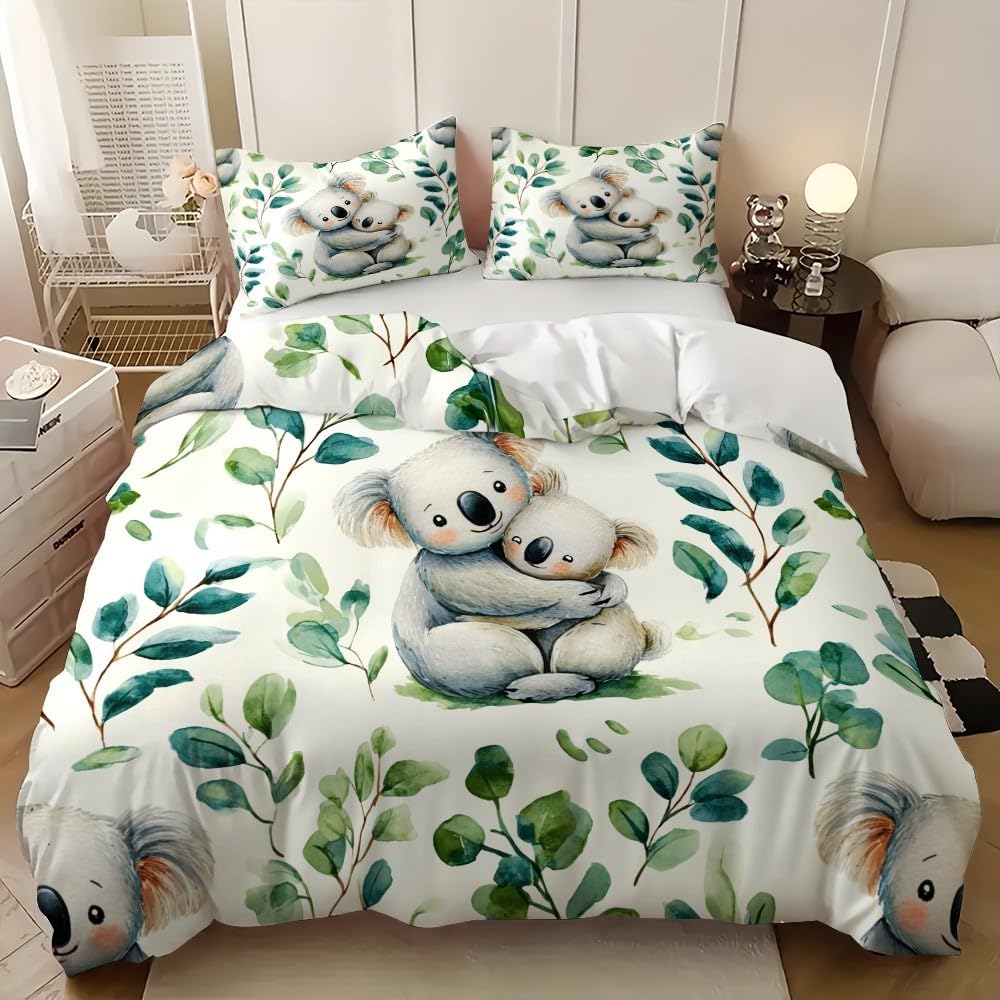 Parure de lit 90x190 koala blanc doux pour sommeil sensible