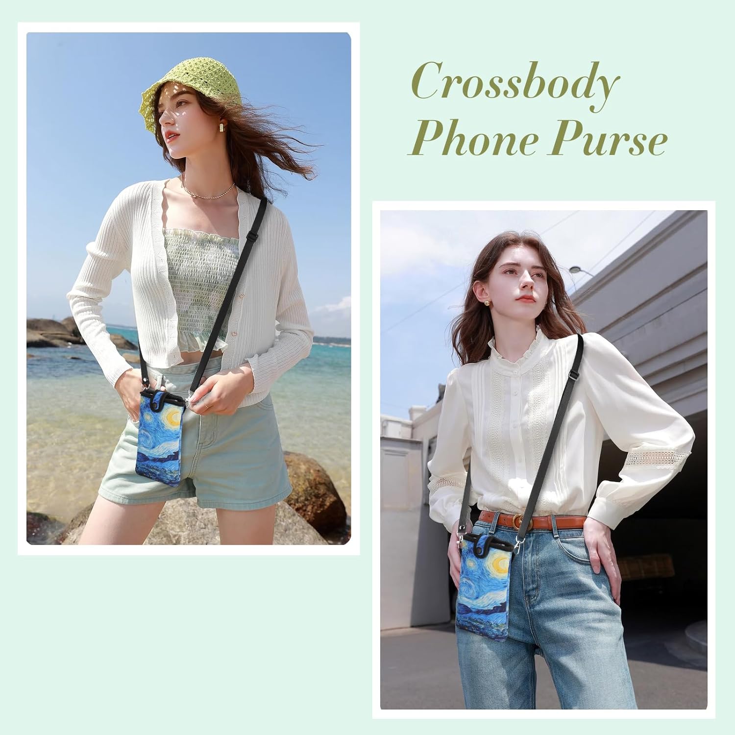 Neoprene Phone Sleeve Pouch Bag Case with Crossbody Strap Compatible for iPhon 17 Pro Max Air 16 Plus / Galaxy S25 Ultra / S25 Edge FE A16 A36 A56 / Pixel 10 Pro XL / OnePlus 13 (Starry Night, XL) - Image 2