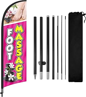 Foot Massage Advertising Feather Flags Banner 8Ft, Foot Massage Swooper Flag with Pole and Ground Stake, Advertising Feather Flag Signs for Foot Massage Business