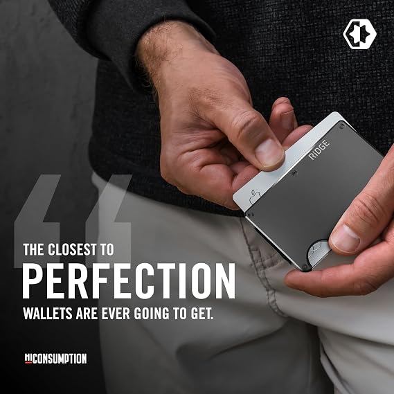 Ridge Wallet for Men - Slim Minimalist Compact Wallet and Card Holder, RFID Protected Front Pocket Wallets for Men with Integrated Cash Strap (Gunmetal)