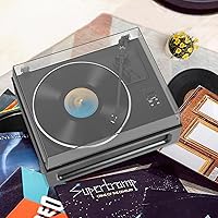 Vista 5 de Tocadiscos para vinilo con cuatro altavoces estéreo, tocadiscos de transmisión por correa, discos de vinilos incorporados, 2 tweeter y 2 bajos, alta