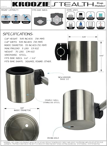 Miniatura 10 de Kroozie Stealth Bike - Portavasos para bicicleta, color negro brillante, el mejor accesorio para manillar para tu viaje, se adapta a todas las