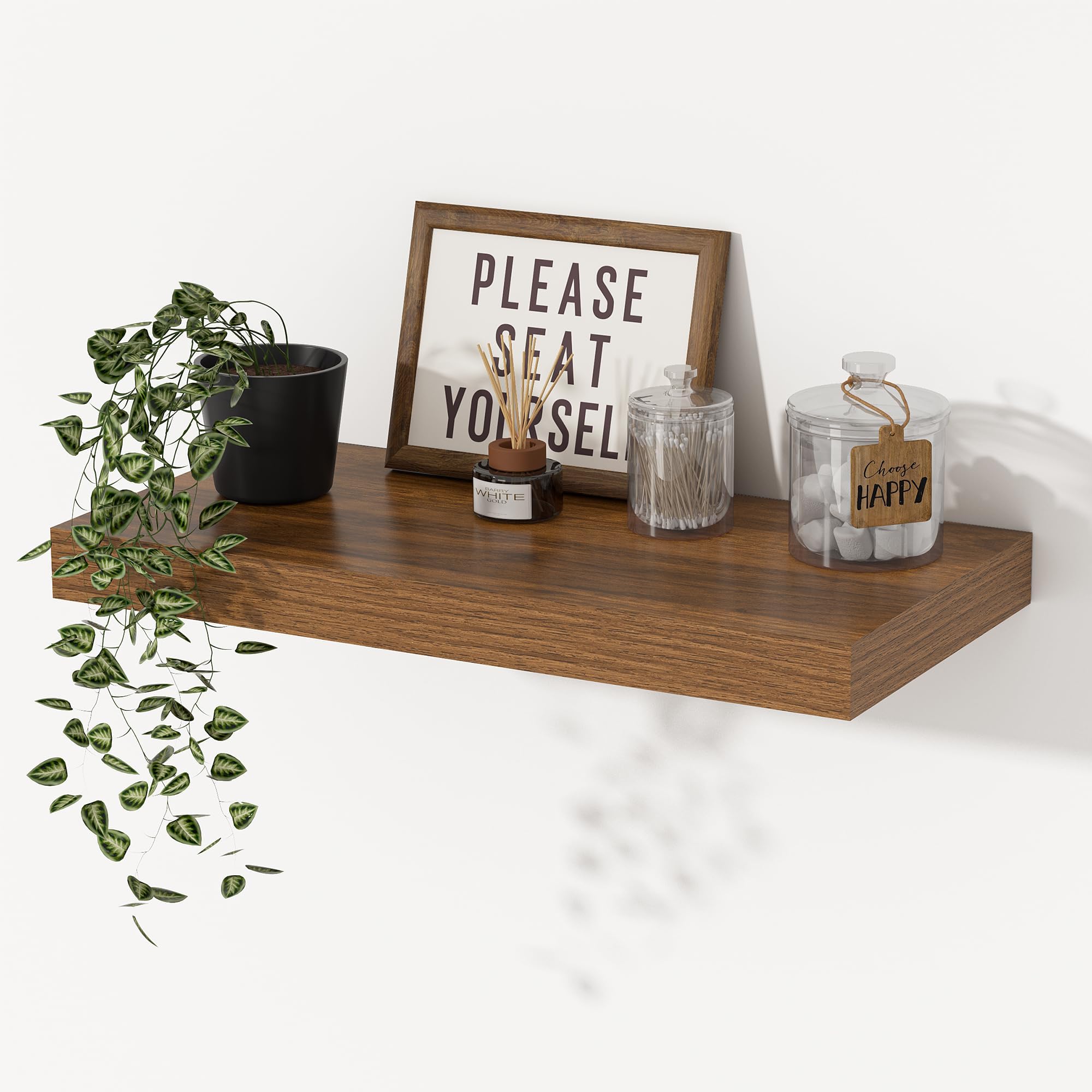 Floating Shelves for Wall, 40cm Walnut Floating Wall Shelves 29.5cm Deep Wooden Wall Mounted Shelving, Extra Wide Storage Shelves for Kitchen, Bathroom, Living Room & Bedroom Organizer