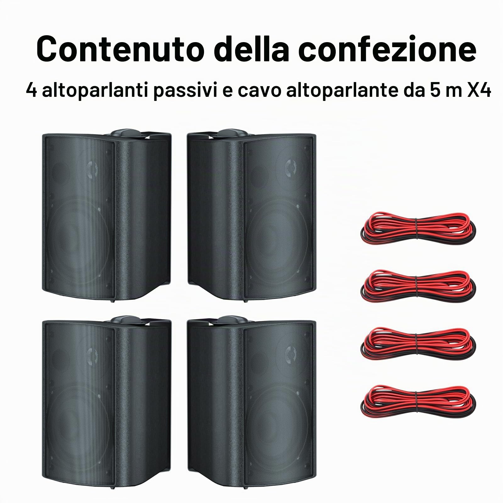 STUDIOFINIX 5.25 Pollici 600W Altoparlanti da Parete per Esterno Interni Resistenti alle Intemperie 2 Paia Nero