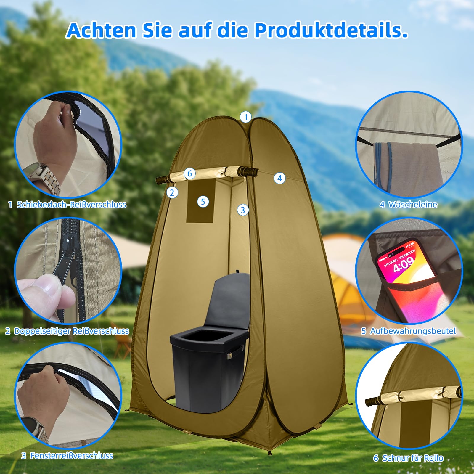 WETCEAOM Campingtoilette, Mobile Toilette, Trenntoilette, Tragbare Toilette für Draußen oder Drinnen,faltbares Töpfchen für Autocamping