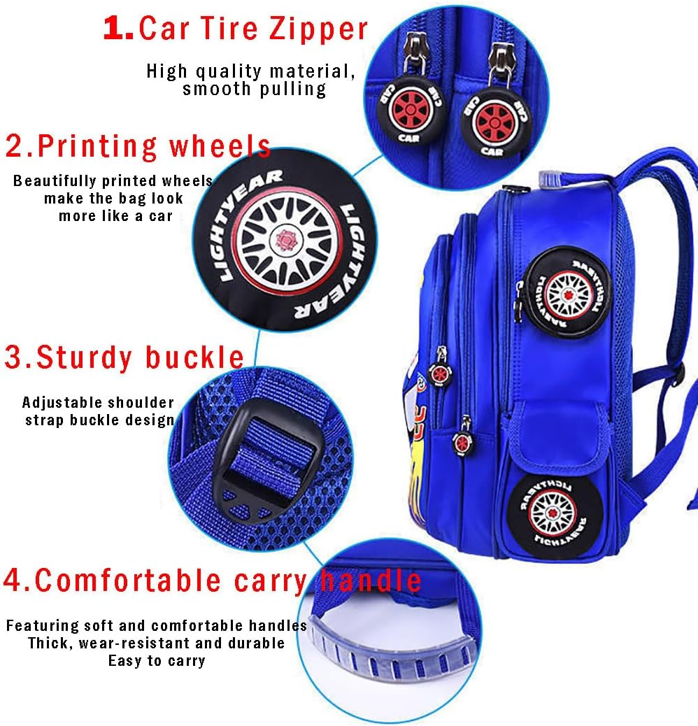 Kid Toddler Boys Girls Backpack Waterproof Cartoon Truck Car Child Snack School Bag Kindergarten Backpack (Blue)