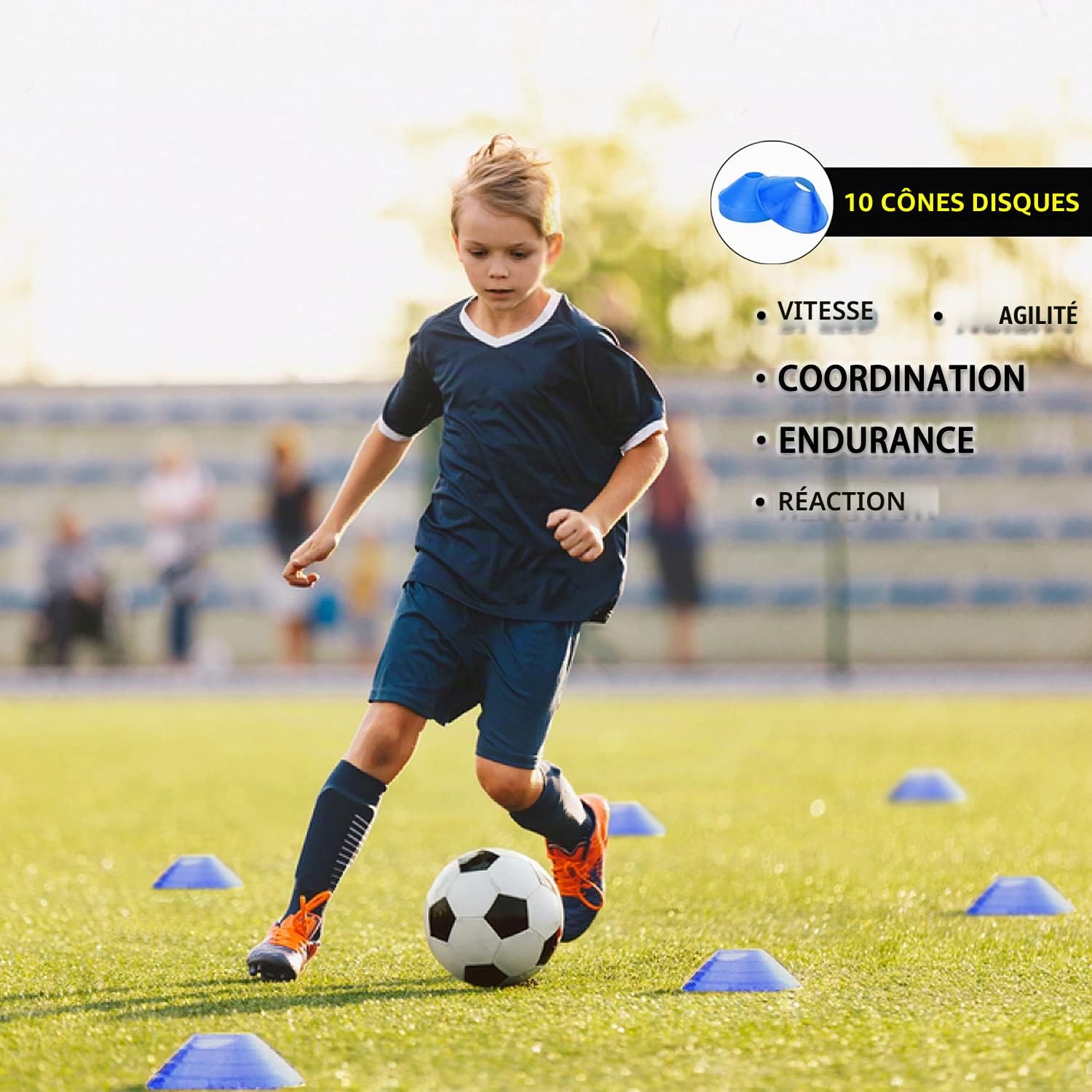 HLYWEI Kit d'entraînement d'agilité de Vitesse, Comprend 1 échelle d'agilité, 4 piquets en Acier, 1 Bandeau de Sport, 1 Corde à Sauter, 10 cônes de Disque et Un Sac de Transport – Équipement