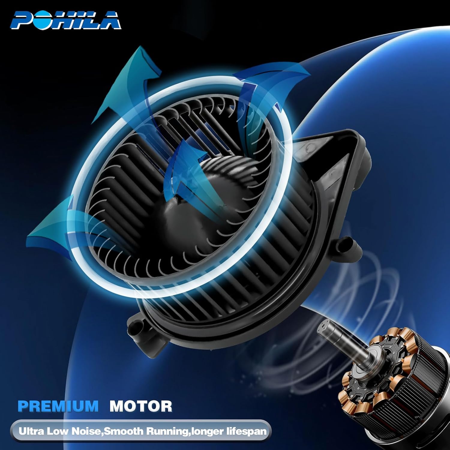 HVAC Heater Blower Motor with Brushless Motor Replacement for Audi Vehicles - A4/A4 Quattro 2003-2008, S4 2004-2009, RS4 2007-2008 - Front Side, Replace# 8E1820021, 8E1820021E