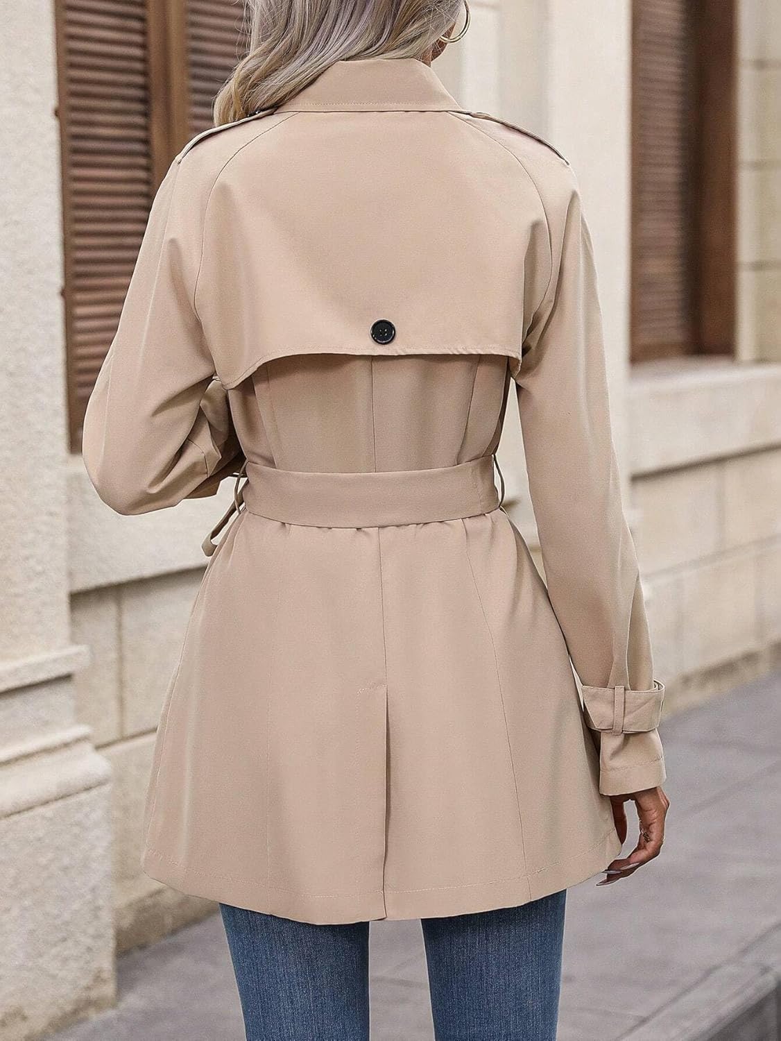 Women's Trench Coat Double Breasted Belted Casual Trench Coat Long Sleeve Classic Overcoat