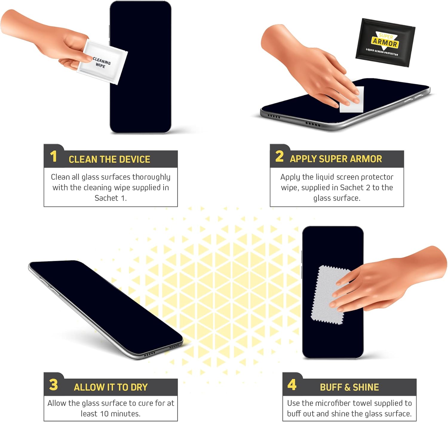 SUPER ARMOR Liquid Glass Screen Protector - Wipe On Scratch and Shatter Resistant Nano Protection for All Phones Tablets Smart Watches Universal