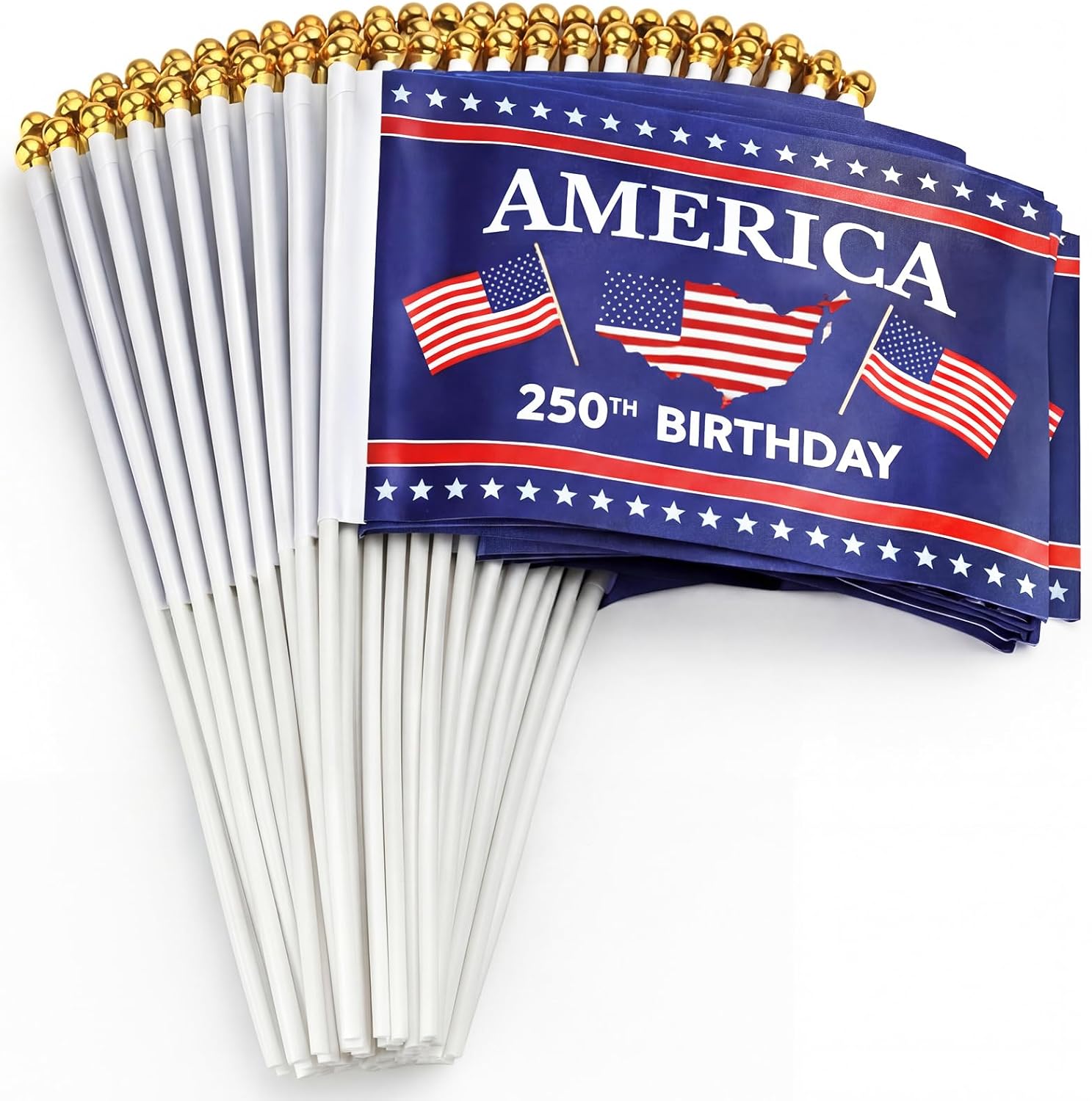 Remagr 100 Pcs 4x6 Inch Small Mini American Flags, 250th Anniversary USA Flag Patriotic Decor for America Celebrations, 4th of July Parades, National Holiday Events & Party Favors
