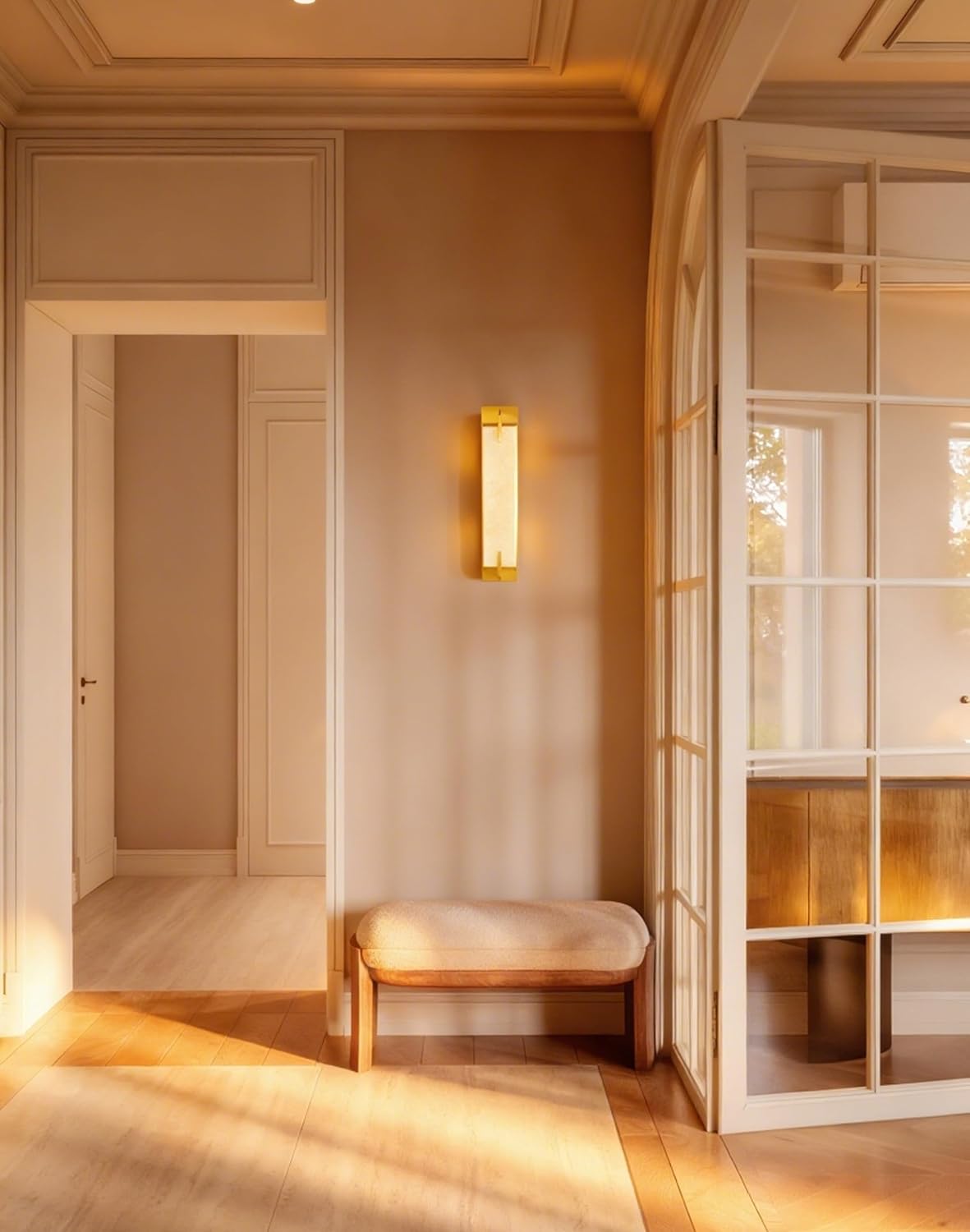 Modern Marble Wall Sconce Natural Alabaster Sconce Bedroom White Stone Wall Mount Lamp Brass Wall Sconce Lighting for Bathroom Living Room Dining Room Kitchen Hallway