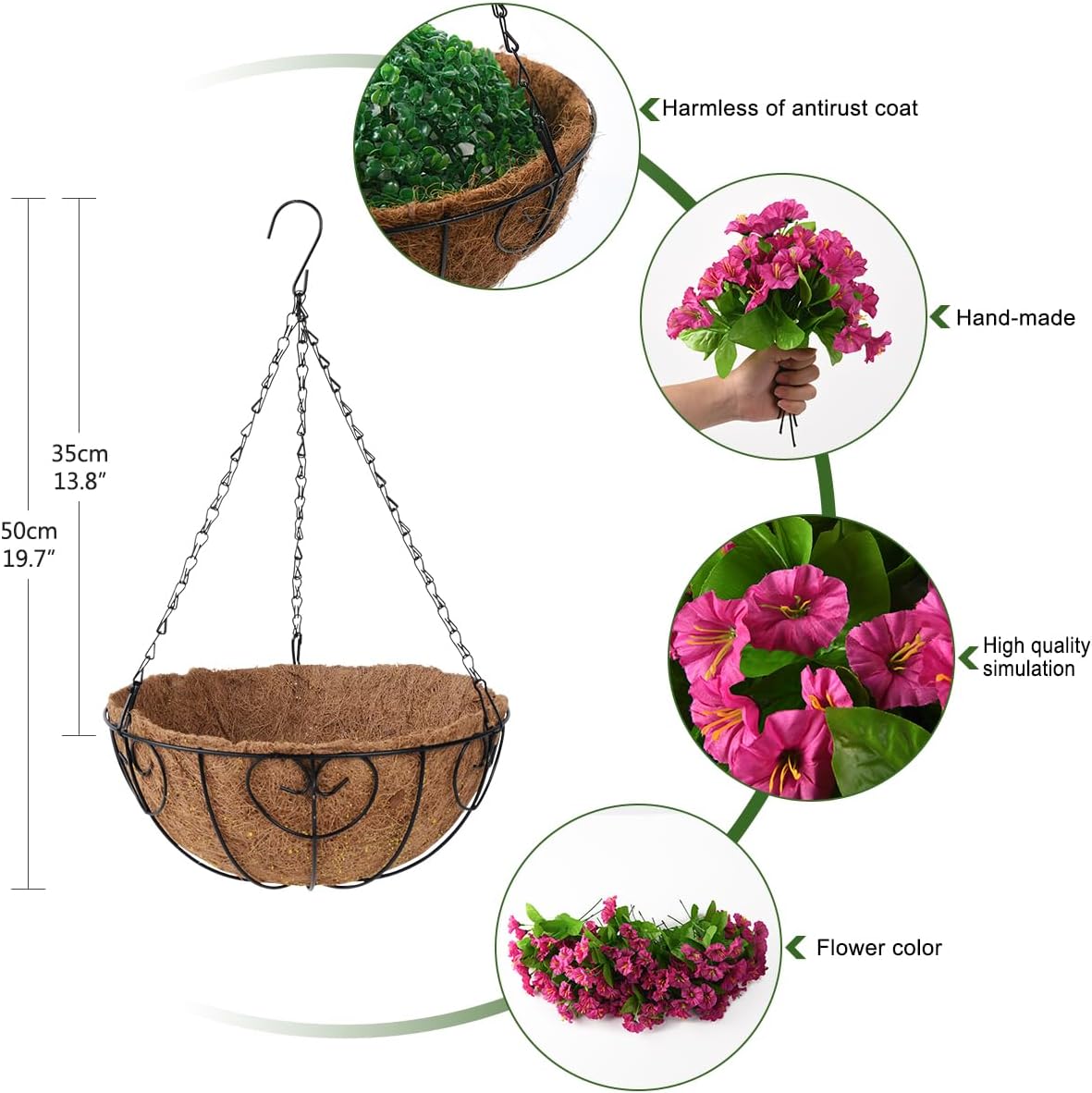 Homsunny Artificial Hanging Flowers Plants with Basket for Outdoors - Fake Petunias Flowers Fake Silk Morning Glory Planter for Outside Porch Patio Balcony Garden Spring Summer Decor(Purple red) - Image 5