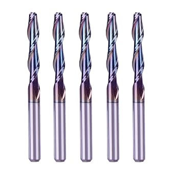 SpeTool 5PCS Spiral Upcut Router Bit 1/8 Inch Shank 3/4" Cutting Length , TAC Coated Extra Long Tool Life End Mill, Solid Carbide CNC Router Bit for Wood Carving Engraving